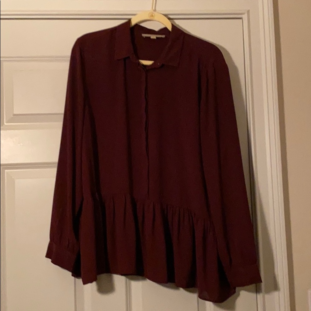 Loft Cranberry 3/4 Button Blouse